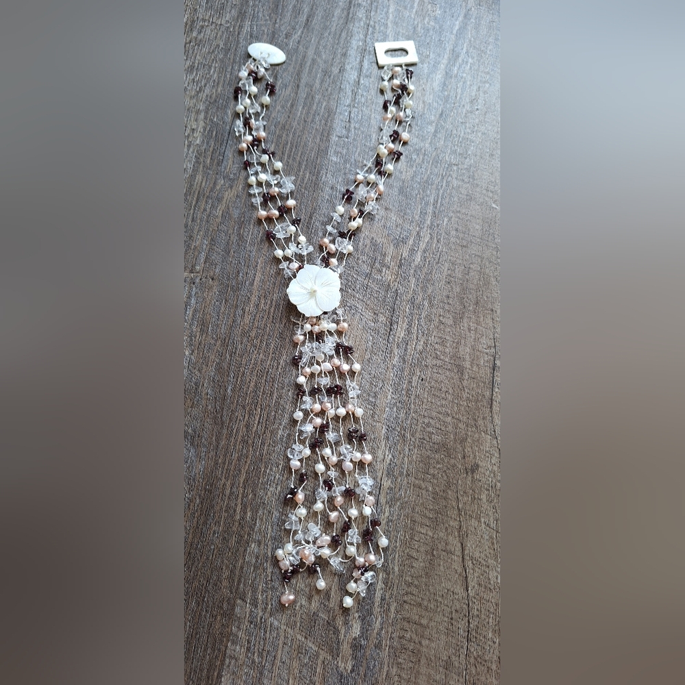 Elegant Freshwater Pearl and Quartz Floral Necklace
